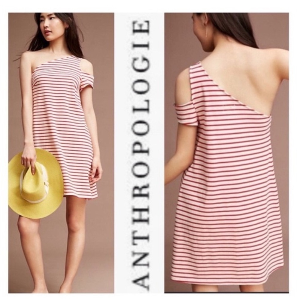Maeve | Marketa Red Striped One Shoulder Dress sz L